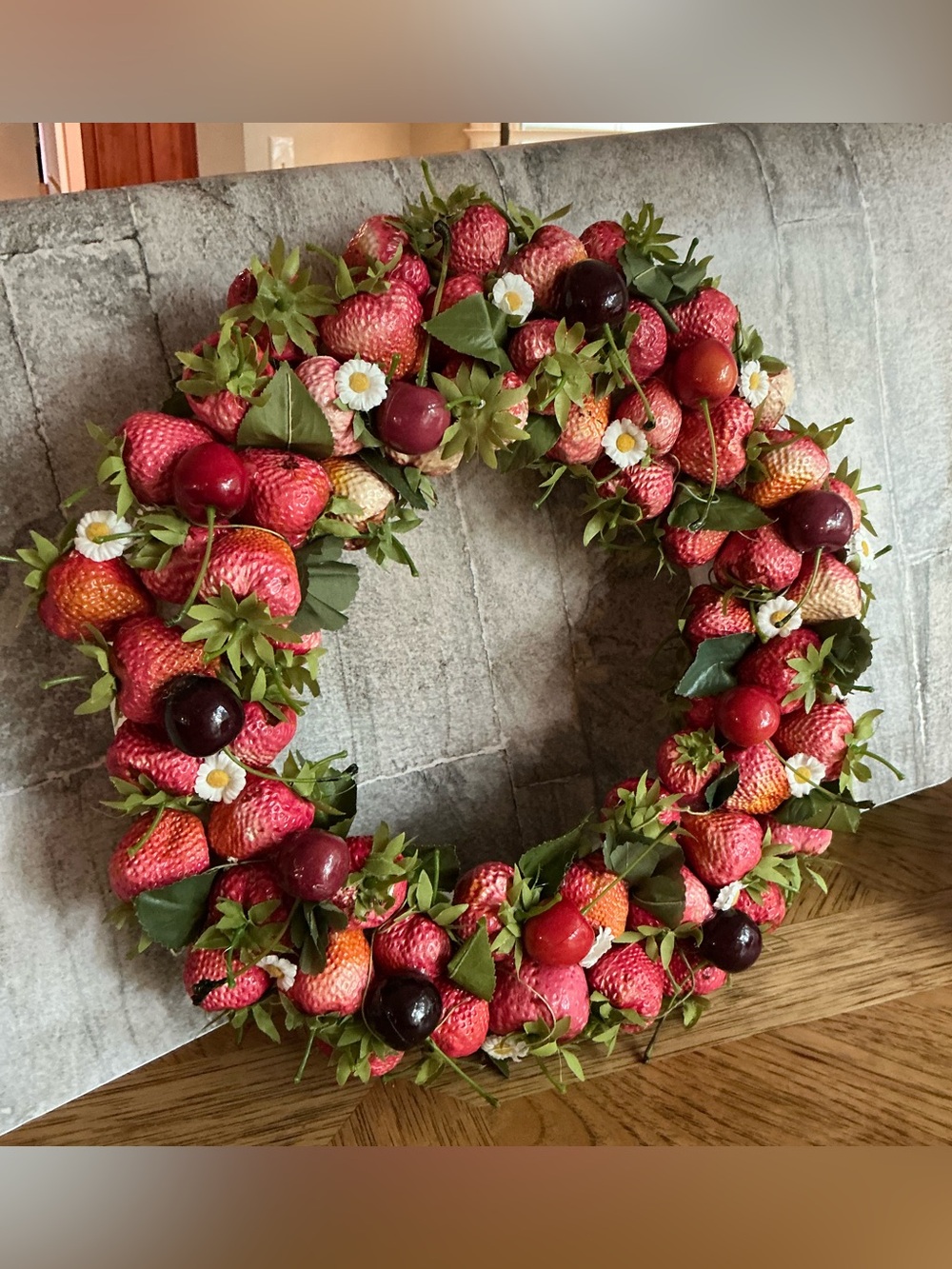 Vintage Strawberry Cherry Fruit Wreath Country Kitchen Cottage Farmhouse Summer